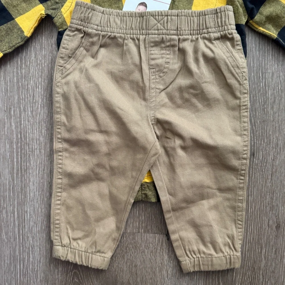 Wrangler Flannel Bodysuit and Jogger Set Boys 12M Yellow Black Buffalo Plaid